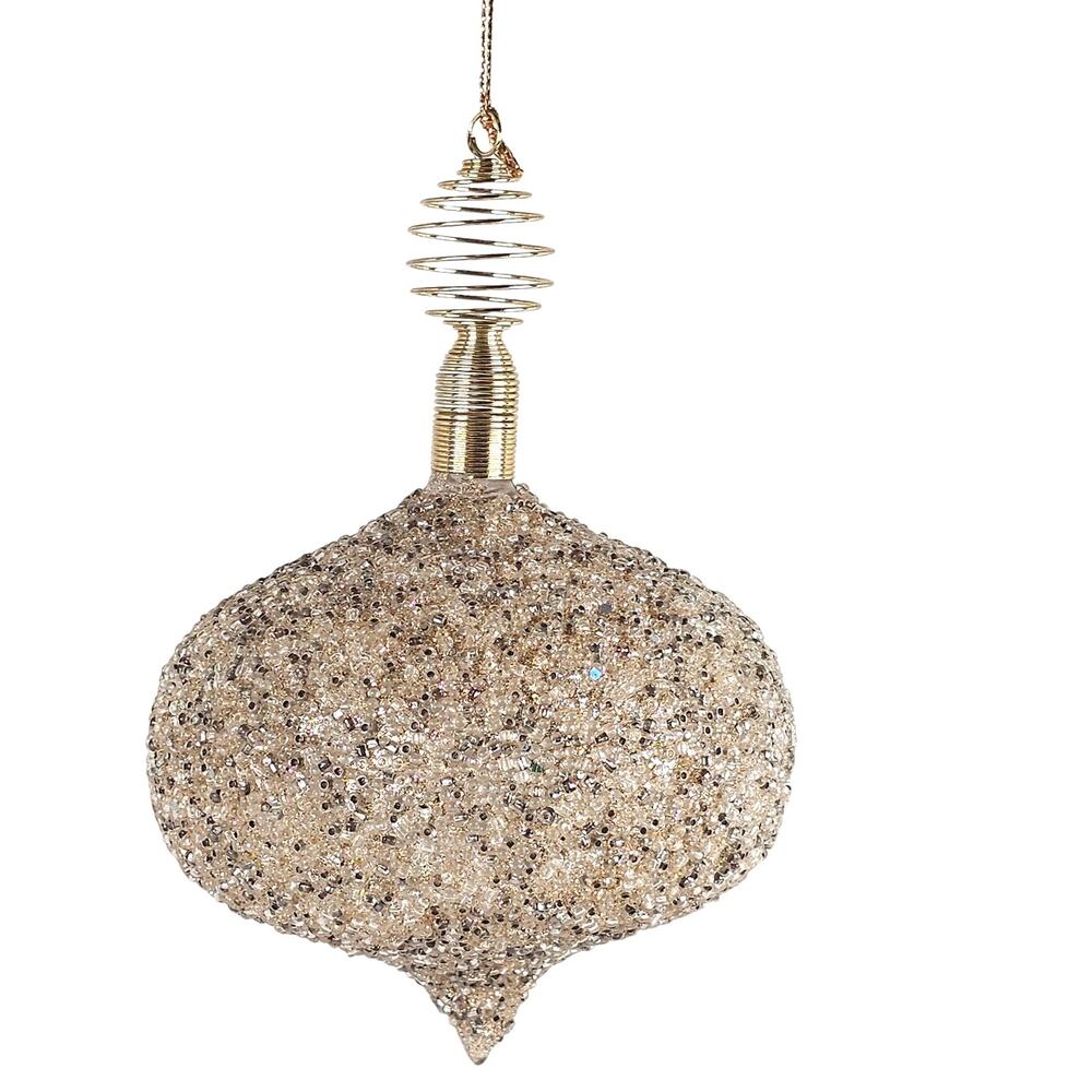 Beaded Onion Shape Christmas Ornament Gold Silver 5x4.5" Holiday Decor Christmas